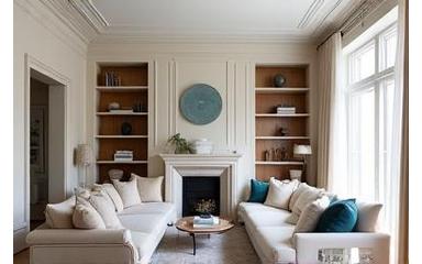 Salon lumineux de style haussmannien avec touches contemporaines